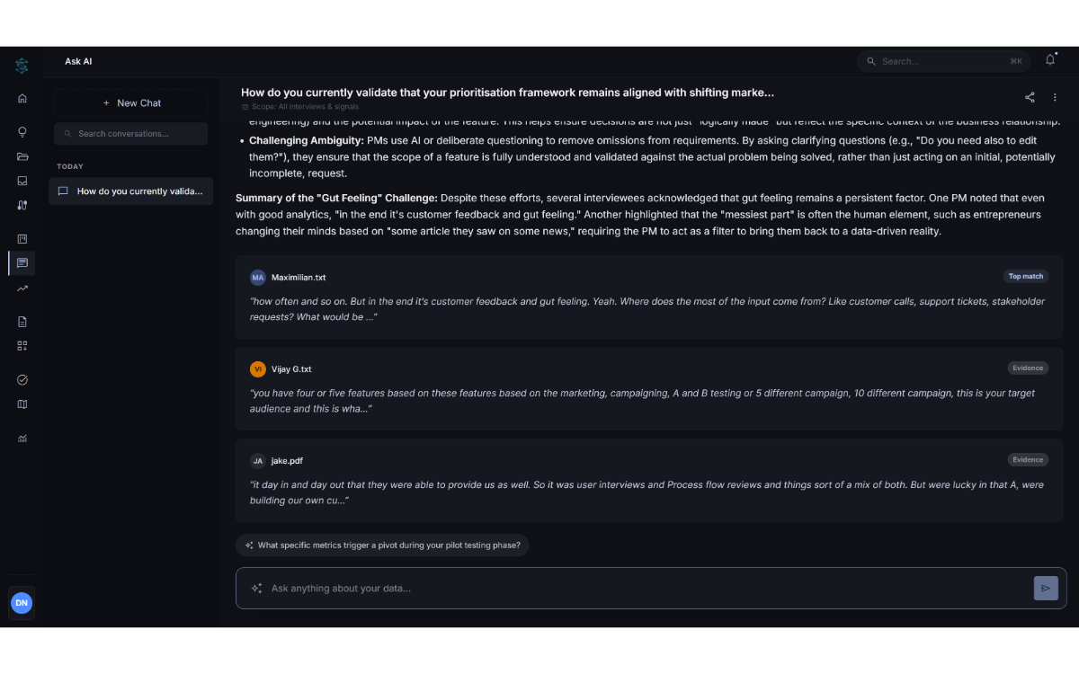 Ask AI interface
